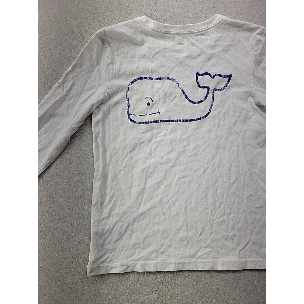 Vineyard Vines YOUTH Kids Girl Size M (10-12) White Long Sleeve Cotton Whale Tee - Picture 2 of 9